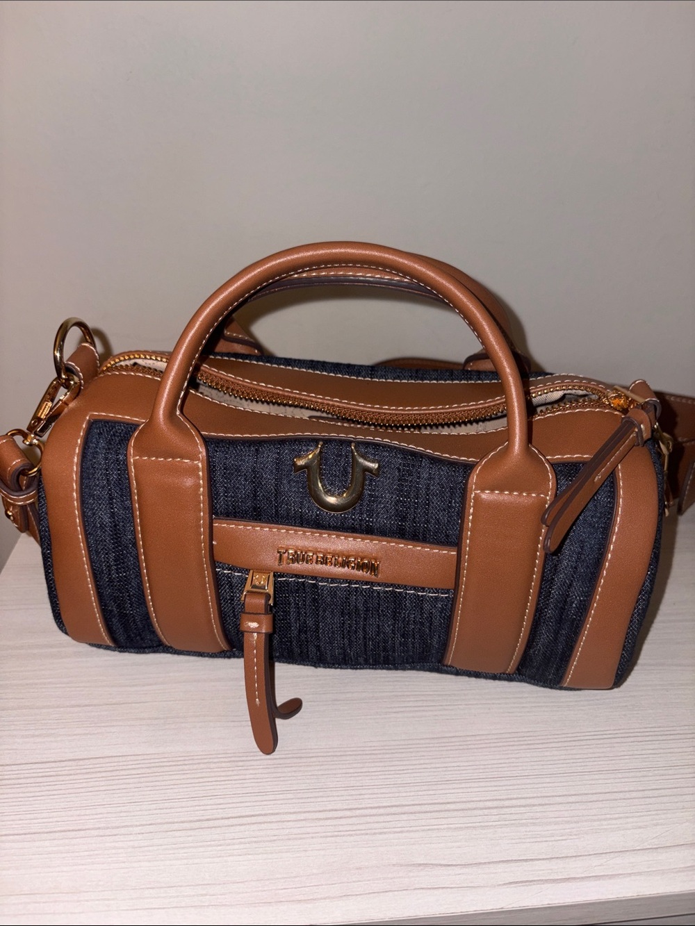 True Religion Denim and Brown Mini Barrel Bag - Picture 5 of 6